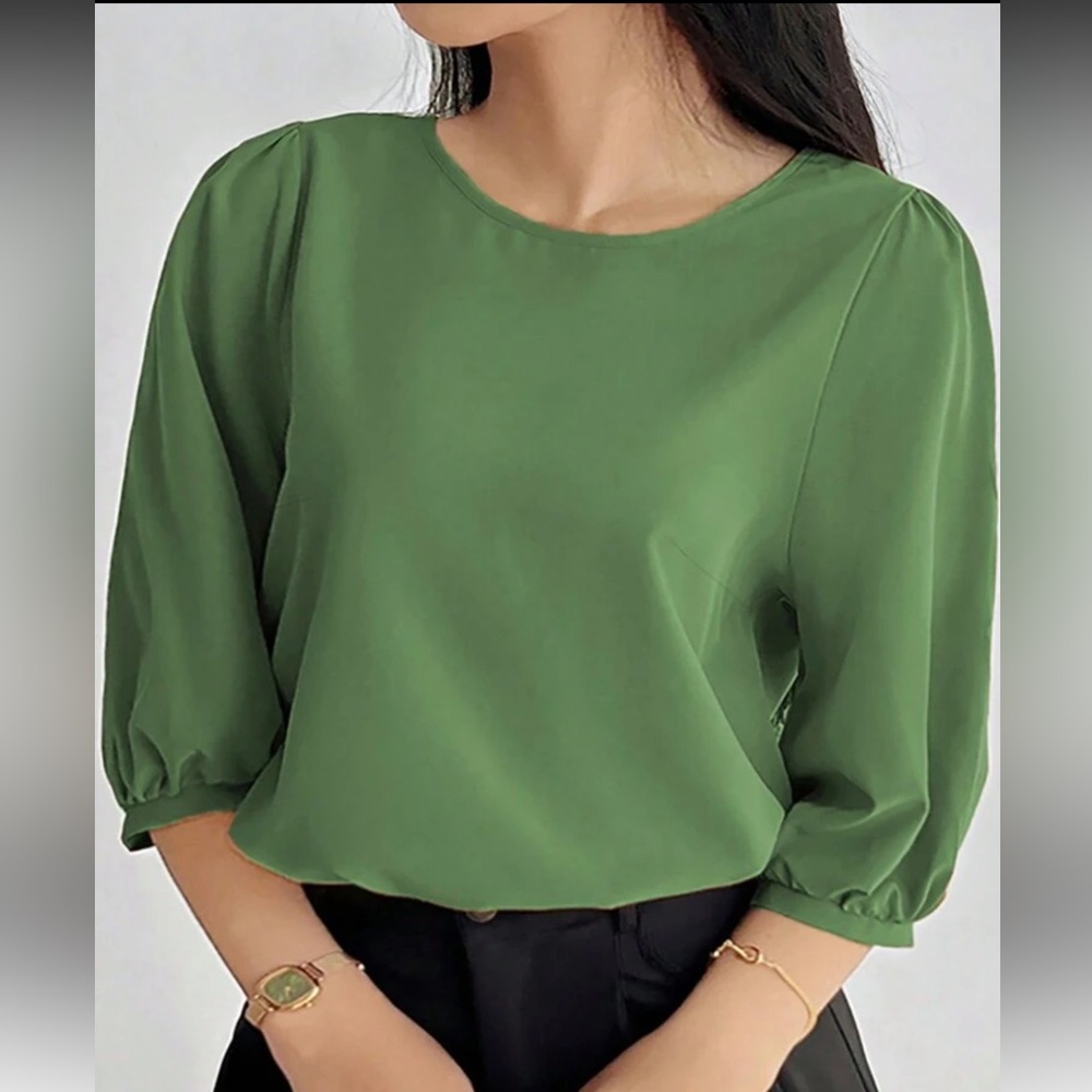 SHEIN Green 3/4 Sleeve Relaxed Blouse